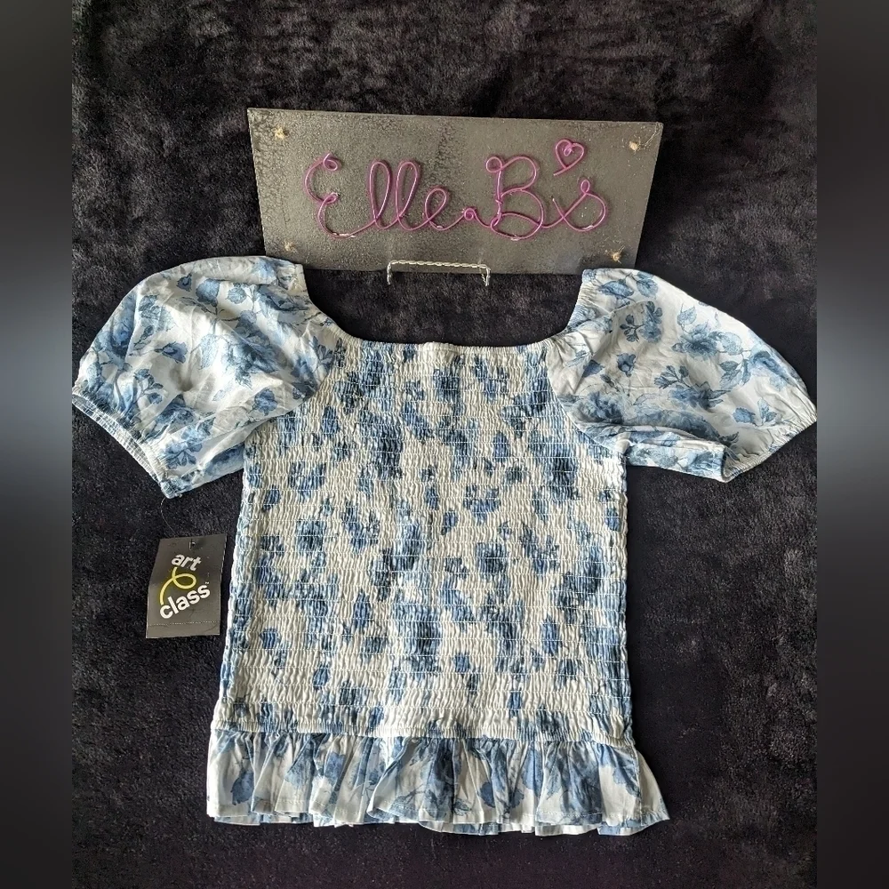 NWT Art Class Girls Light Blue/ White Floral Top XL